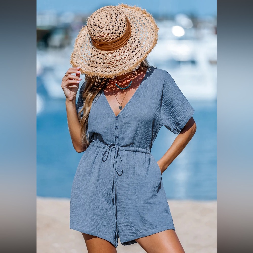 NWT Cupshe Tidal Wave Blue Romper